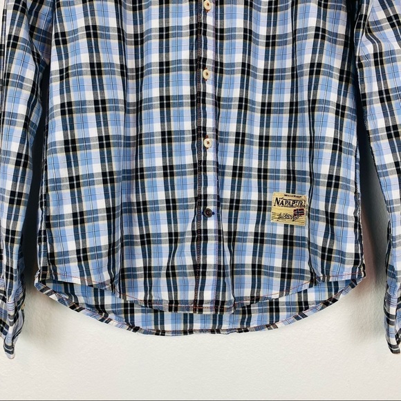 NAPAPIJRI Men’s Plaid Print Blue Black Button Down Shirt Small - Picture 7 of 16